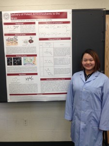 CCB Dialogue student Maochi Li displays her research poster.