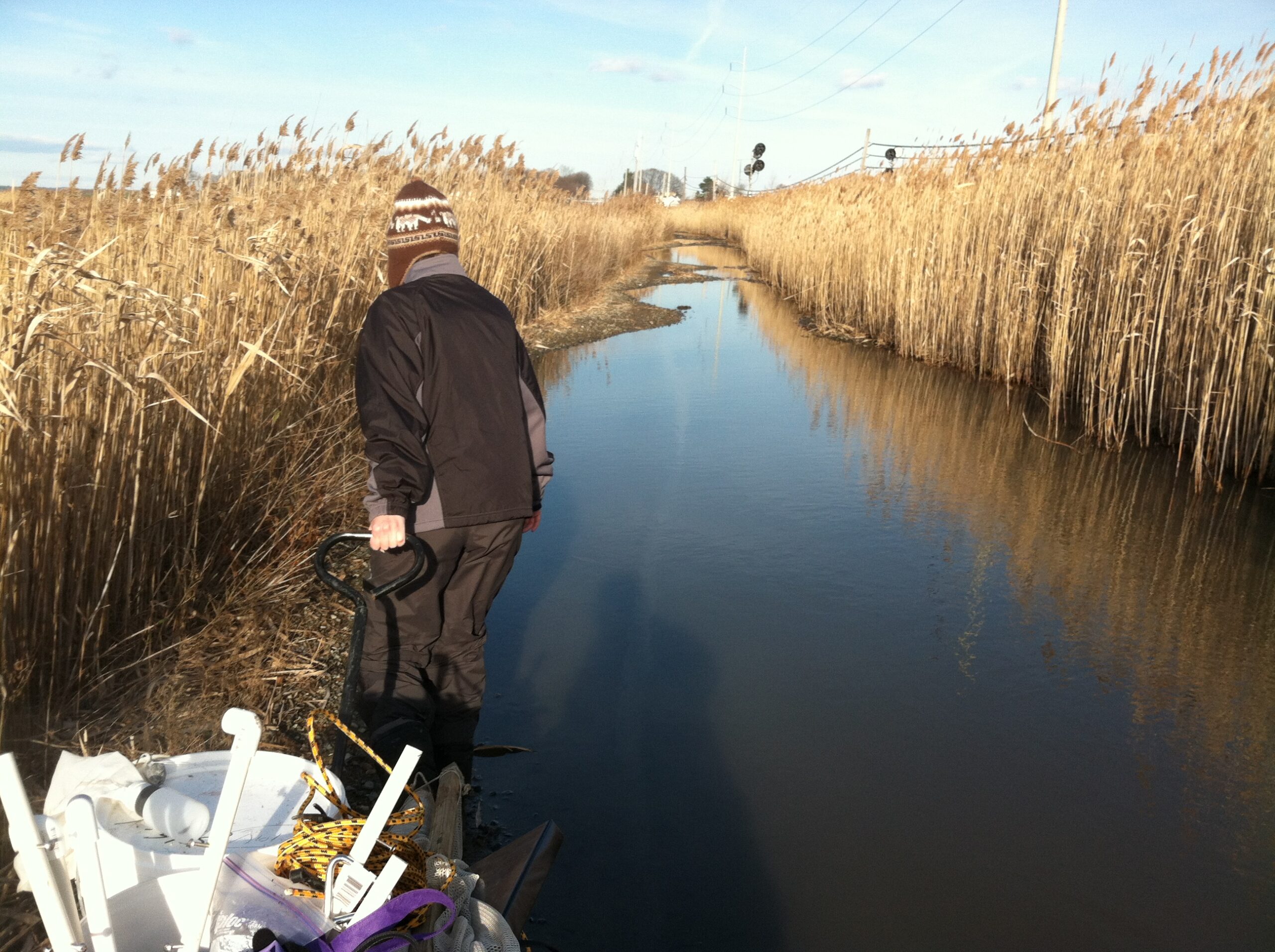 Man walking on shallow water