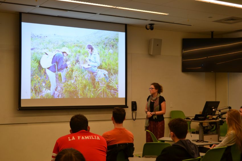 Sophie Chaney talks about her co-op in South Africa with fellow biology students.