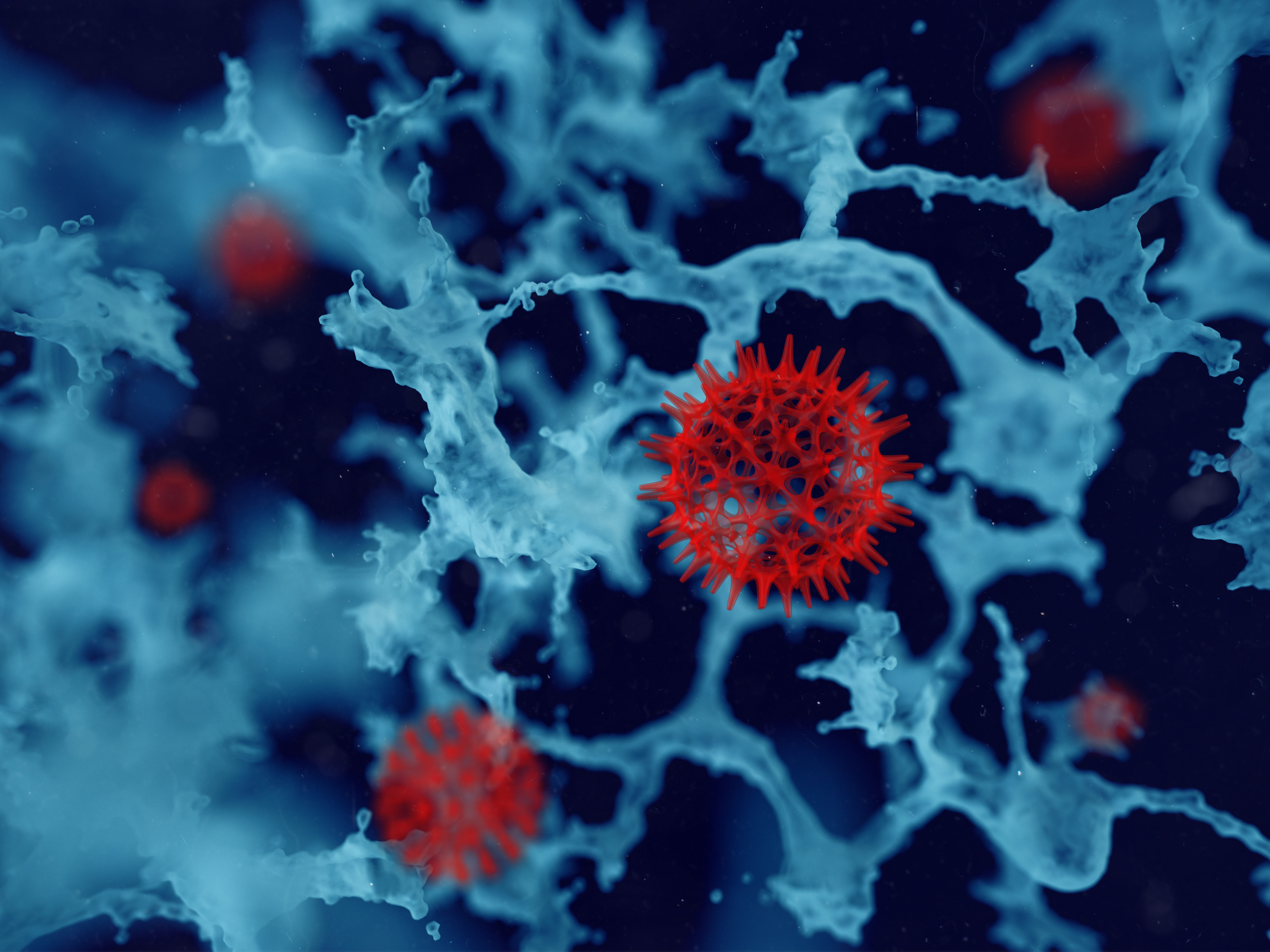 3d virus cells, medic diagnostics, microbiological background, nervous system