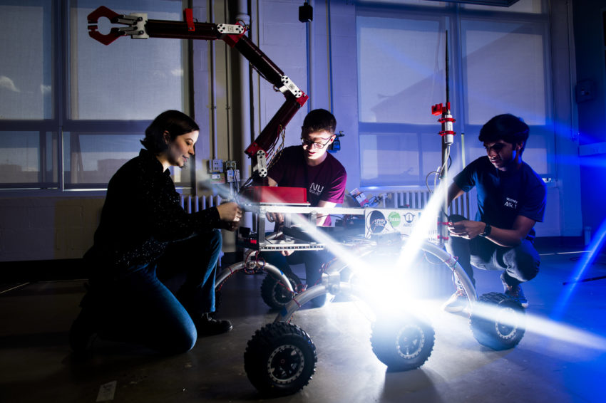 05/8/19 - BOSTON, MA. - Northeastern’s Mars Rover Team has been designing, building, and testing a prototype mars rover for the University Rover Challenge sponsored by the Mars Society. The team works on the rover in Richards Hall on May 8, 2019. Photo by Adam Glanzman/Northeastern University