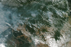 A satellite image of several fires burning in the Brazilian Amazon forest captured on Aug. 13, 2019. Courtesy of NASA