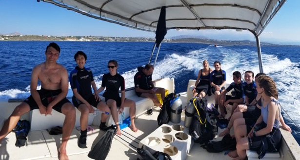 Heading to a snorkel site on the island of Crete. For being an oligotrophic (low nutrient) sea, we found a lot of sea cucumbers and other fauna! Photo from Caitlyn Ark