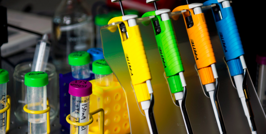 pipettes and test tubes in a lab