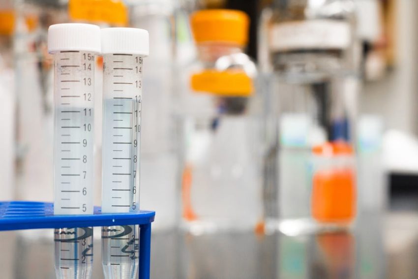 Stock photo of test tubes in lab setting