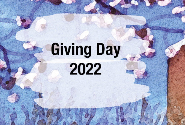 a painting of flowers on campus with the words "giving day 2022" on the left