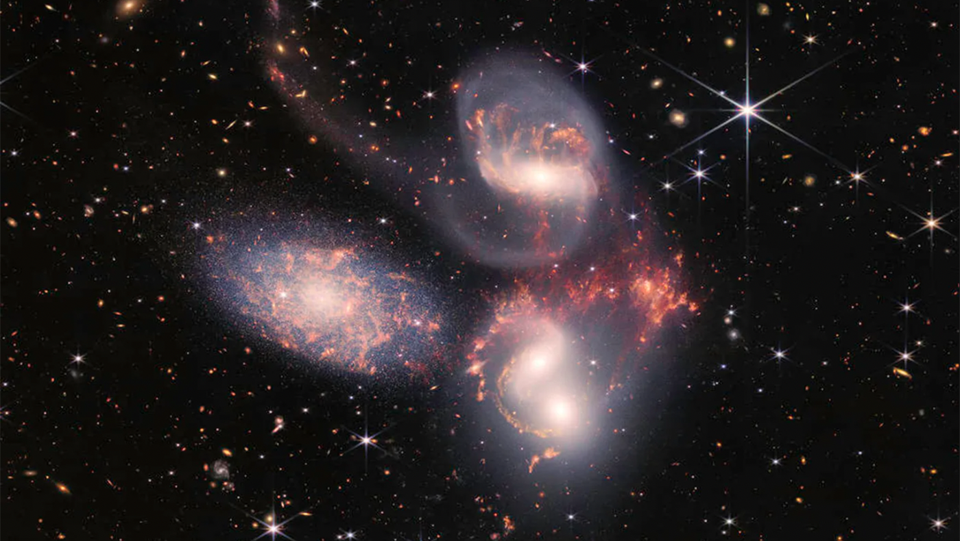 A cluster of galaxies known as Stephan's Quintet captured by the James Webb Space Telescope