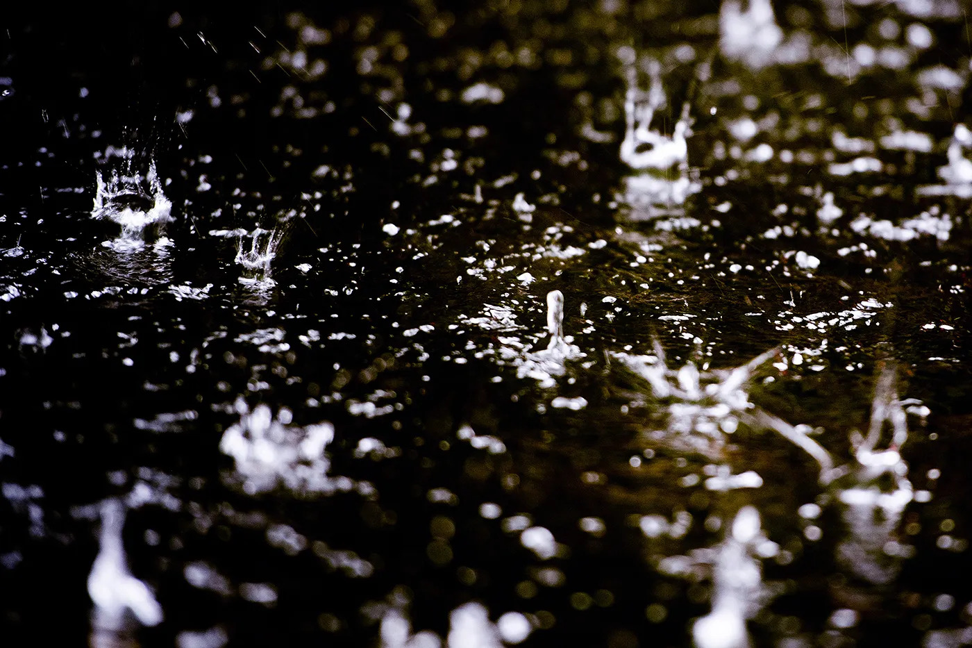 Splashing raindrops on water