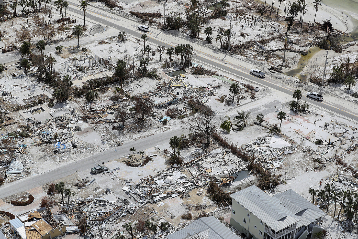 Damaged Florida homes due to hurricane Ian