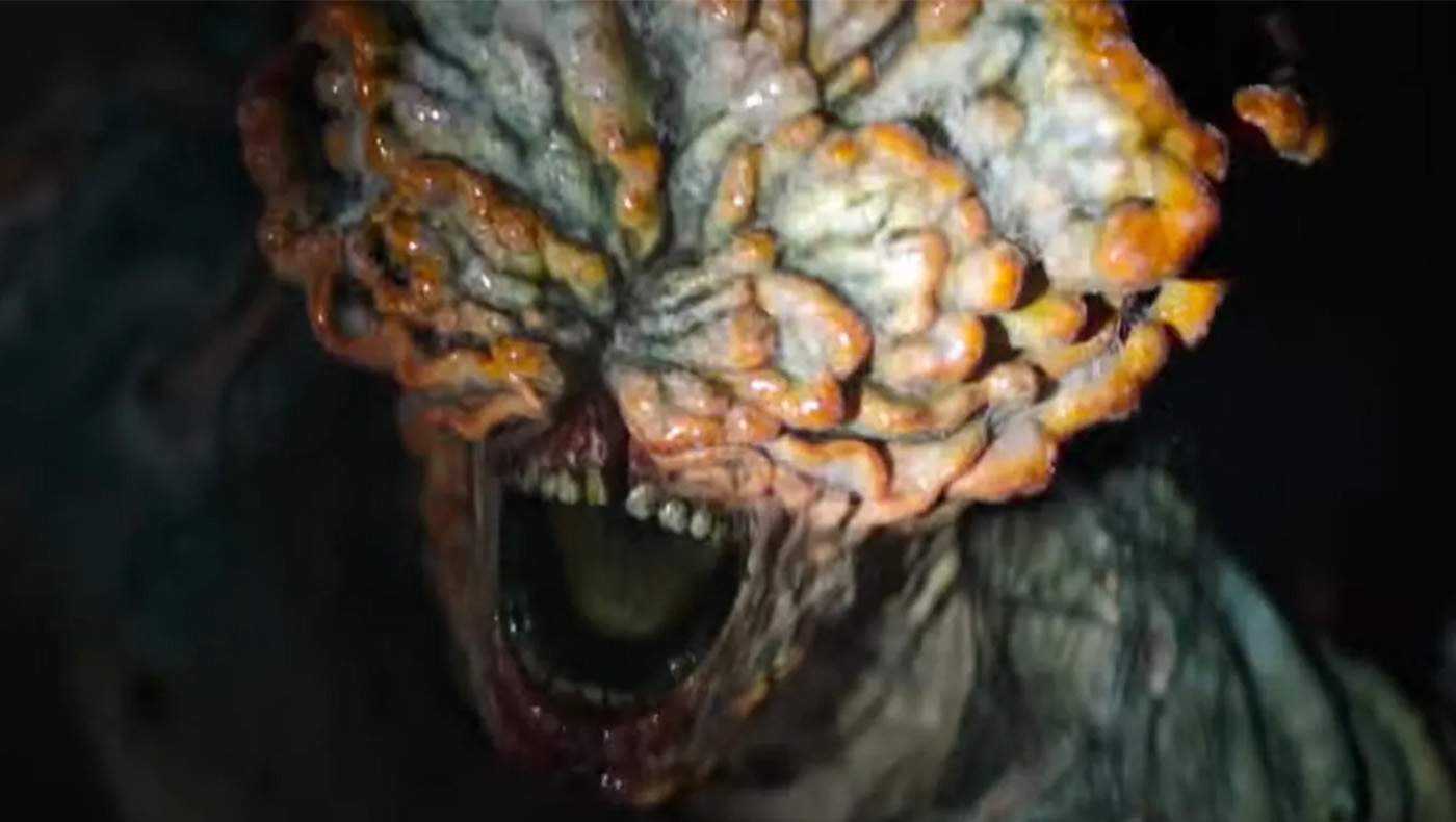 Human-like fungal zombie screaming, in HBO's depiction of "The Last of Us", series.
