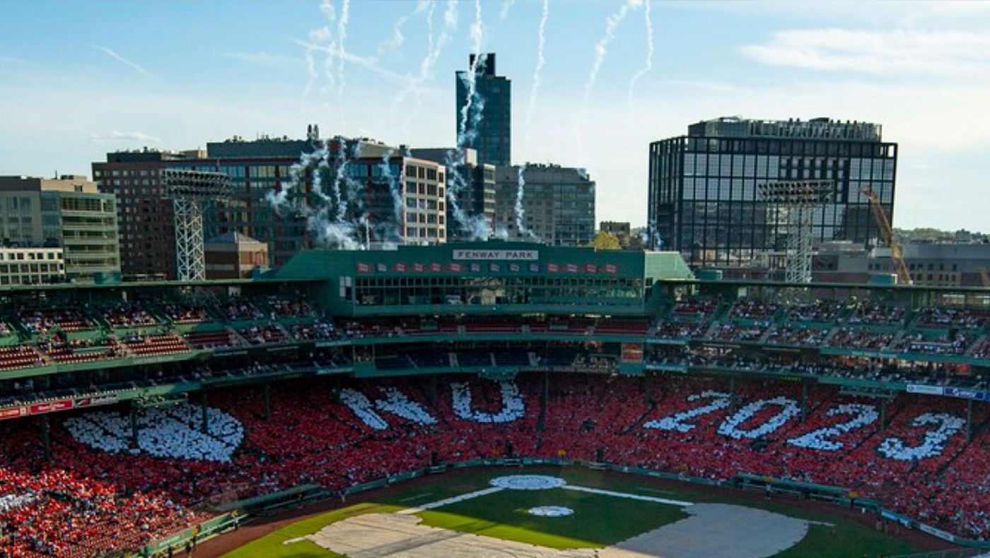 Aerial of Fenway Park for Northeastern University's 2023 Commencement