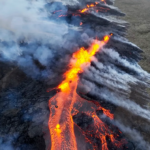 In this image taken from a video, Lava emerges from a fissure of the Fagradalsfjall volcano near the Litli-Hrútur mountain, some 30 kilometers (19 miles) southwest of Reykjavik, Iceland.