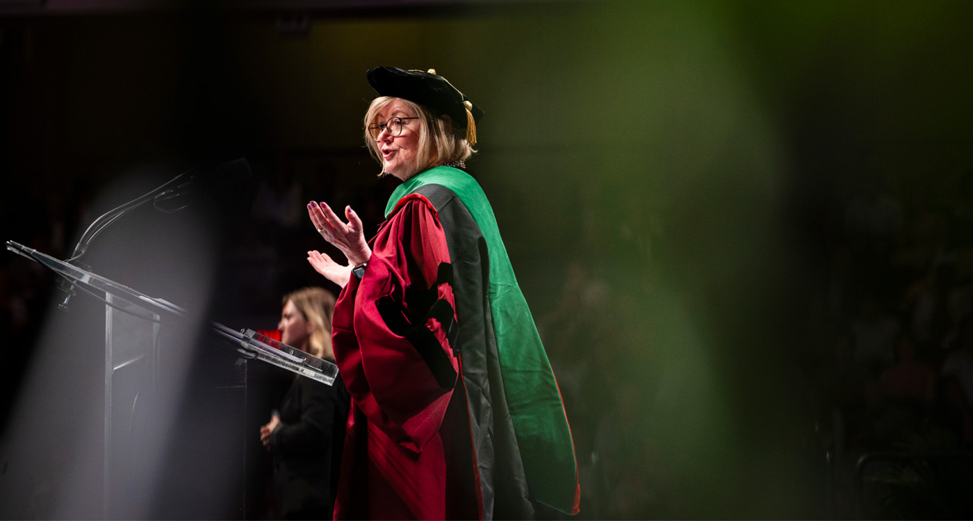 Dr. Deborah Dunsire addresses the College of Science undergraduate class of 2024