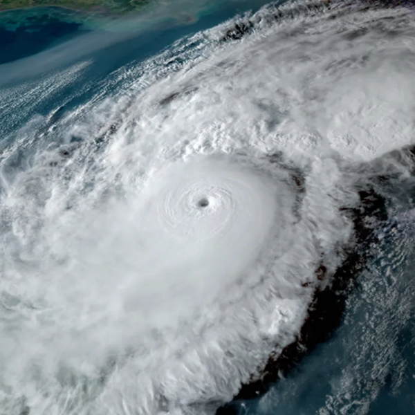 Close up satellite image of a hurricane from above.